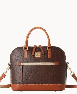 Ostrich Domed Zip Satchel