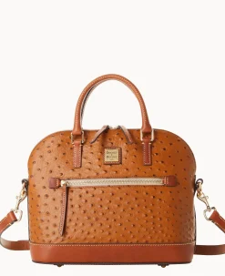 Ostrich Domed Zip Satchel