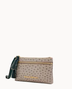 Ostrich Double Zip Wristlet