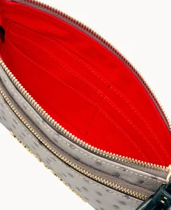 Ostrich Double Zip Wristlet