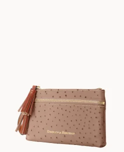 Ostrich Double Zip Wristlet