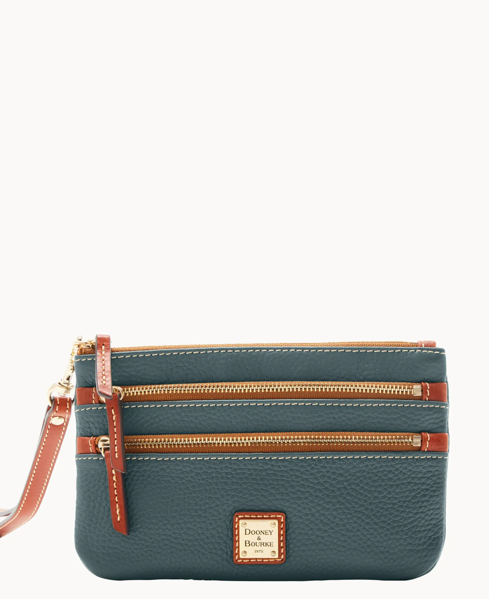 Pebble Grain Triple Zip Wristlet