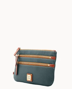 Pebble Grain Triple Zip Wristlet