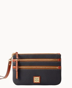 Pebble Grain Triple Zip Wristlet