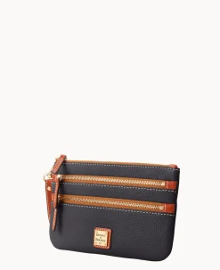 Pebble Grain Triple Zip Wristlet