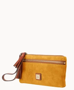 Suede Double Zip Wristlet